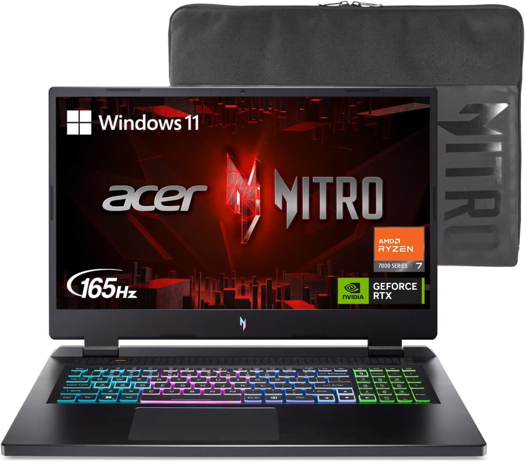 Acer Nitro 17 Gaming Laptop | AMD Ryzen 7 7735HS Octa-Core CPU | NVIDIA GeForce RTX 4050 GPU | 17.3 FHD 165Hz IPS Display | 16GB DDR5 | 1TB Gen 4 SSD | Wi-Fi 6E | RGB Backlit KB | AN17-41-R8N5, Black : Electronics