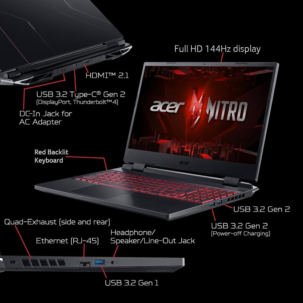 Acer Nitro 5 AN515-58-525P Gaming Laptop |Core i5-12500H | NVIDIA GeForce RTX 3050 Laptop GPU | 15.6 FHD 144Hz IPS Display | 8GB DDR4 | 512GB PCIe Gen 4 SSD | Killer Wi-Fi 6 | Backlit Keyboard, Black : Electronics