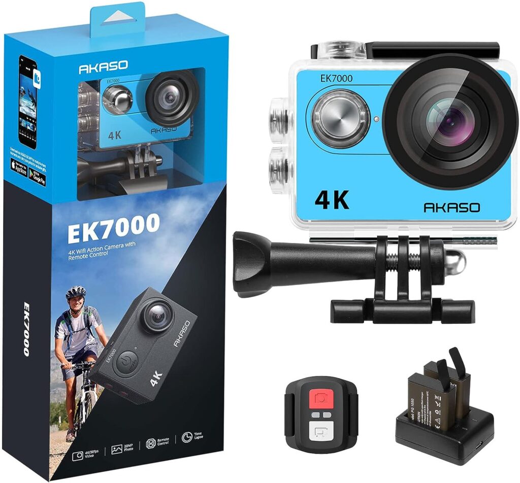 AKASO EK7000 4K30FPS Action Camera Ultra HD Underwater Camera 170 Degree Wide Angle 98FT Waterproof Camera Blue