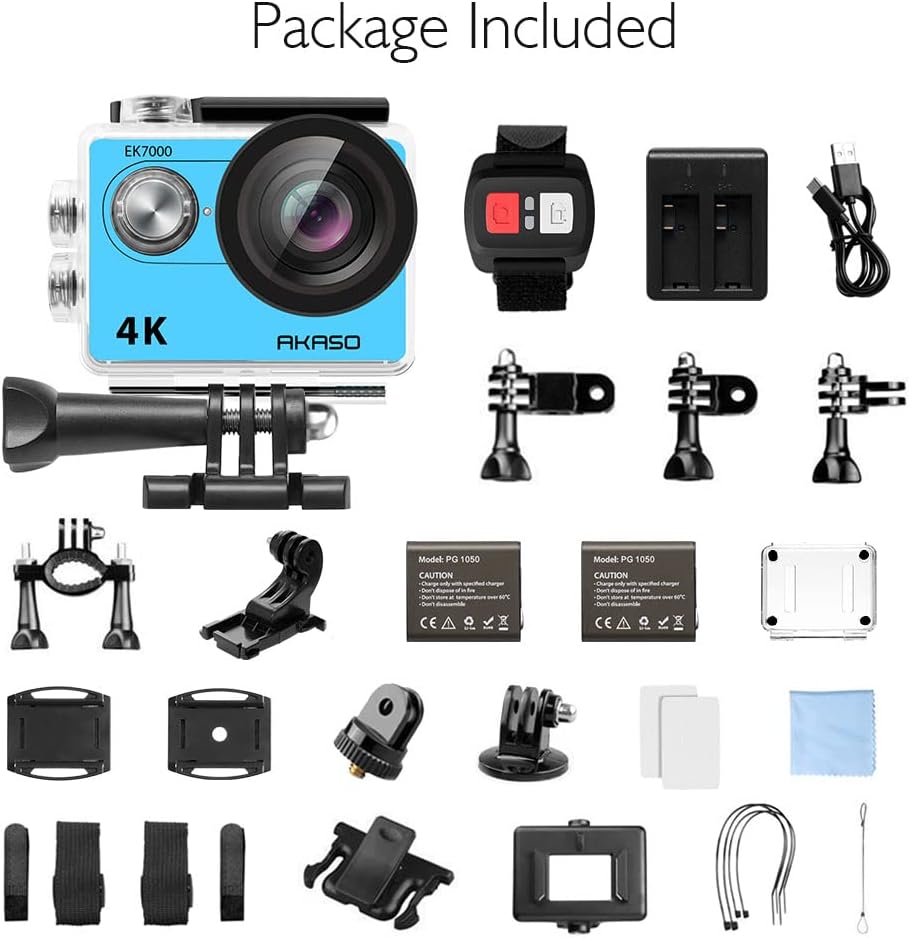 AKASO EK7000 4K30FPS Action Camera Ultra HD Underwater Camera 170 Degree Wide Angle 98FT Waterproof Camera Blue