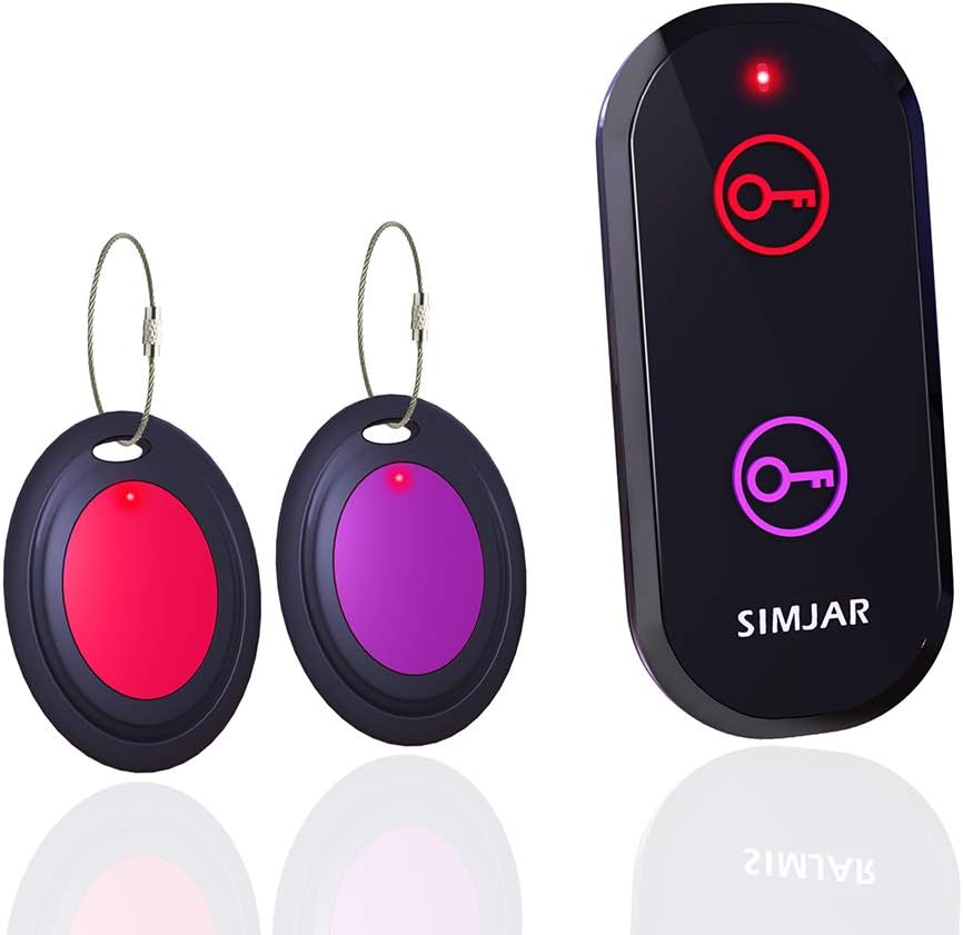 Basic Key Finder with 2 Receivers  1 Remote, Simjar Wireless Remote Control RF Key Finder Locator Tracker for Keys Wallet Phone Luggage