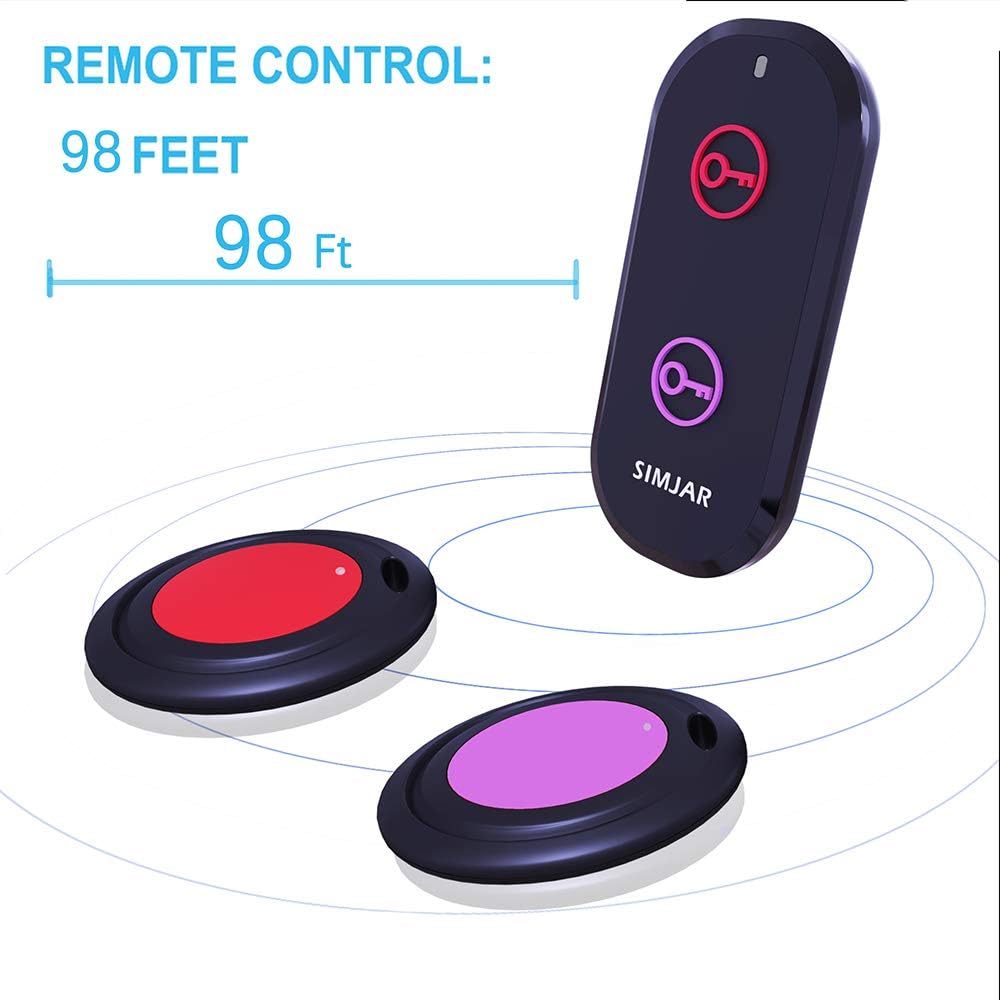 Basic Key Finder with 2 Receivers  1 Remote, Simjar Wireless Remote Control RF Key Finder Locator Tracker for Keys Wallet Phone Luggage