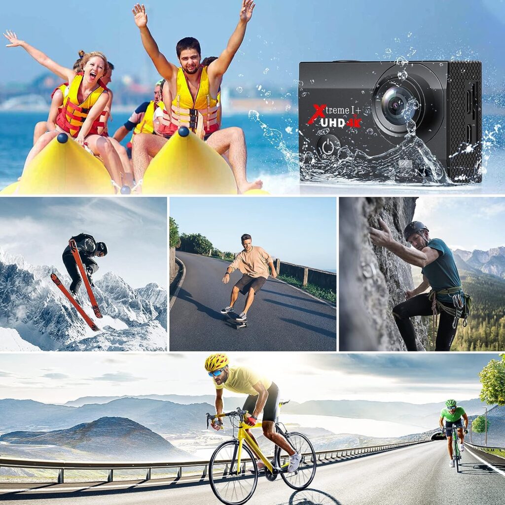 CAMWORLD Action Camera 4K Ultra HD WiFi Waterproof Cameras, 170° Adjustable Wide-Angle 40M Underwater Camcorder, 4X Zoom Sports Cam with 2 Batteries and Accessories