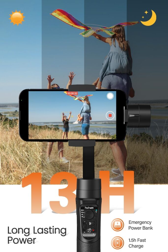 Gimbal Stabilizer for Smartphone -3-Axis Phone Gimbal for Android and iPhone 13,12,11 PRO MAX, Stabilizer for Video Recording with Face/Object Tracking, 600 °Auto Rotation - Hohem iSteady Mobile Plus