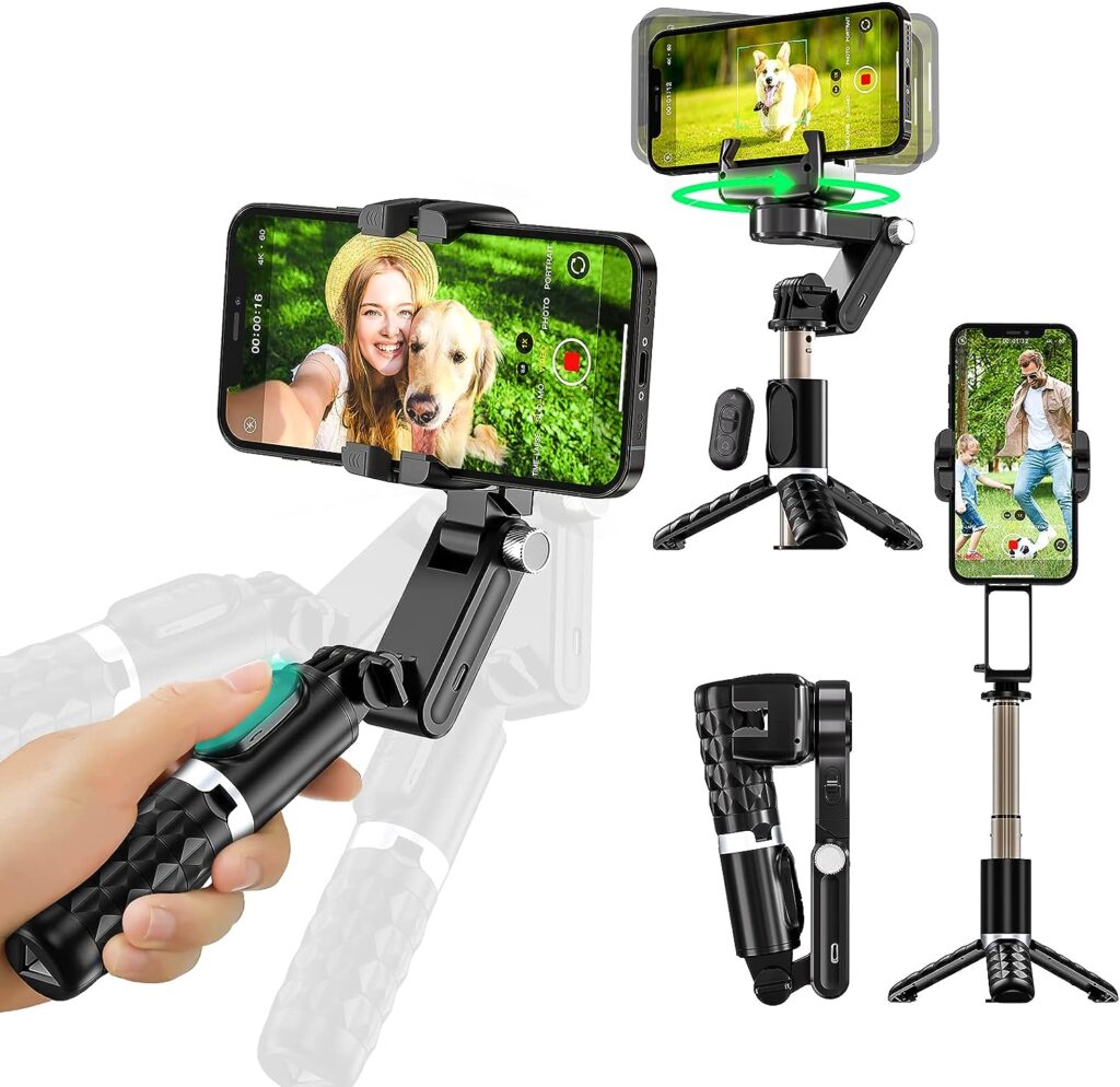 Gimbal Stabilizer with Phone Tripod for iPhone: Handheld Gimble with Remote Selfie Stick  360 Face Tracking Stand for iPhone  Samsung Smartphone Mobile Camera Recording | Vlogging Tiktok Video