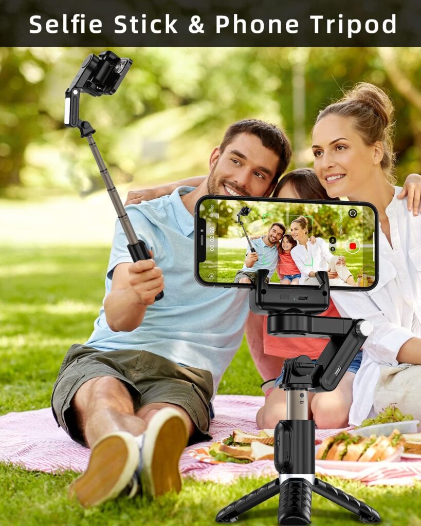 Gimbal Stabilizer with Phone Tripod for iPhone: Handheld Gimble with Remote Selfie Stick  360 Face Tracking Stand for iPhone  Samsung Smartphone Mobile Camera Recording | Vlogging Tiktok Video