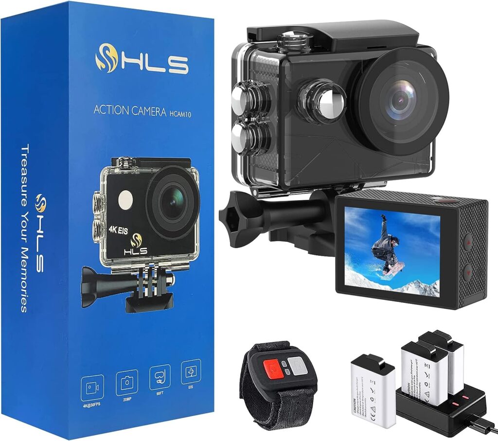 HLS Waterproof Action Camera 4K Stabilization with 3 Batteries 1350mAh for Video,4K WiFi Remote Underwater Cameras with Wide Angle Lens HD,Sports Action Video Cameras with Accessories Mount Kit