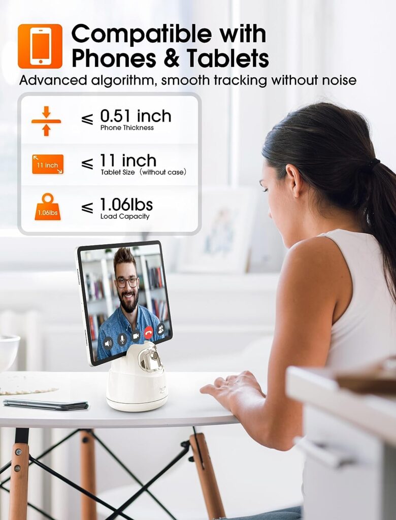 hohem GO Auto Face Tracking Tripod, 360° and 30° Rotation 2-Axis AI Auto Tracking Tablet  Phone Holder with Gesture Control for Live Streaming Vlog Video Recording, Rechargeable for 10H Use, No App