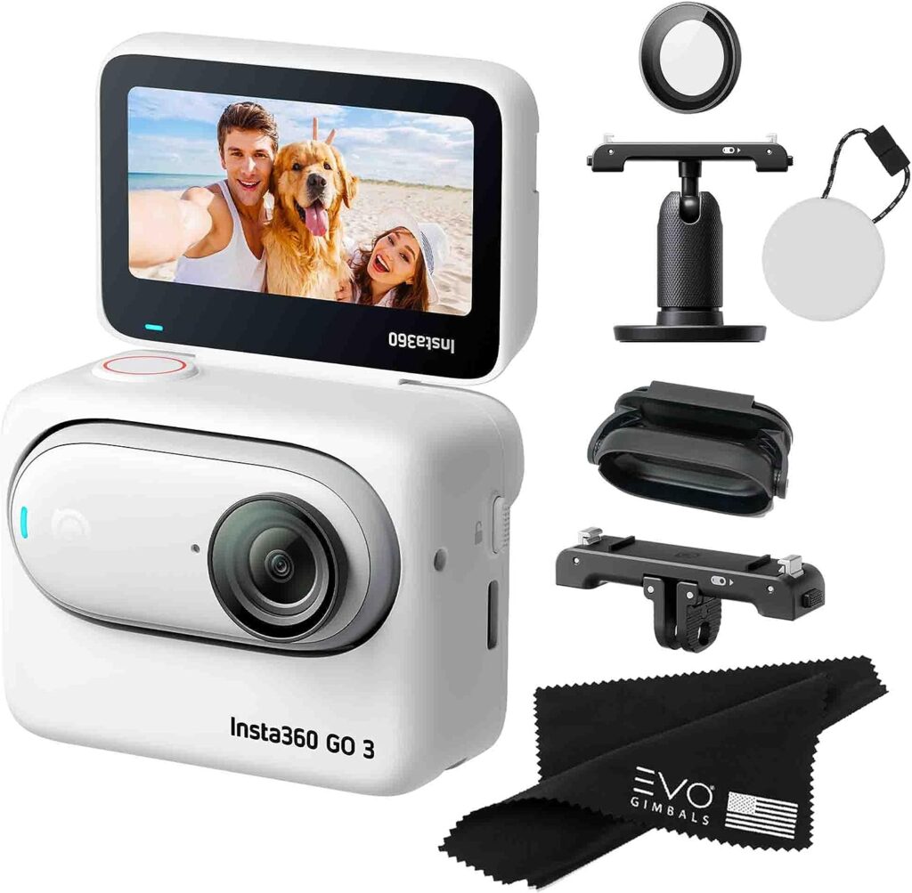 Insta360 GO 3 128GB – Waterproof Tiny Mighty Action Camera with 2.7K 2720 Video  2936x1088 Photo, FlowState Stabilization, POV, AI Editing, Action Pod|Bundle Includes Quick Release Mount