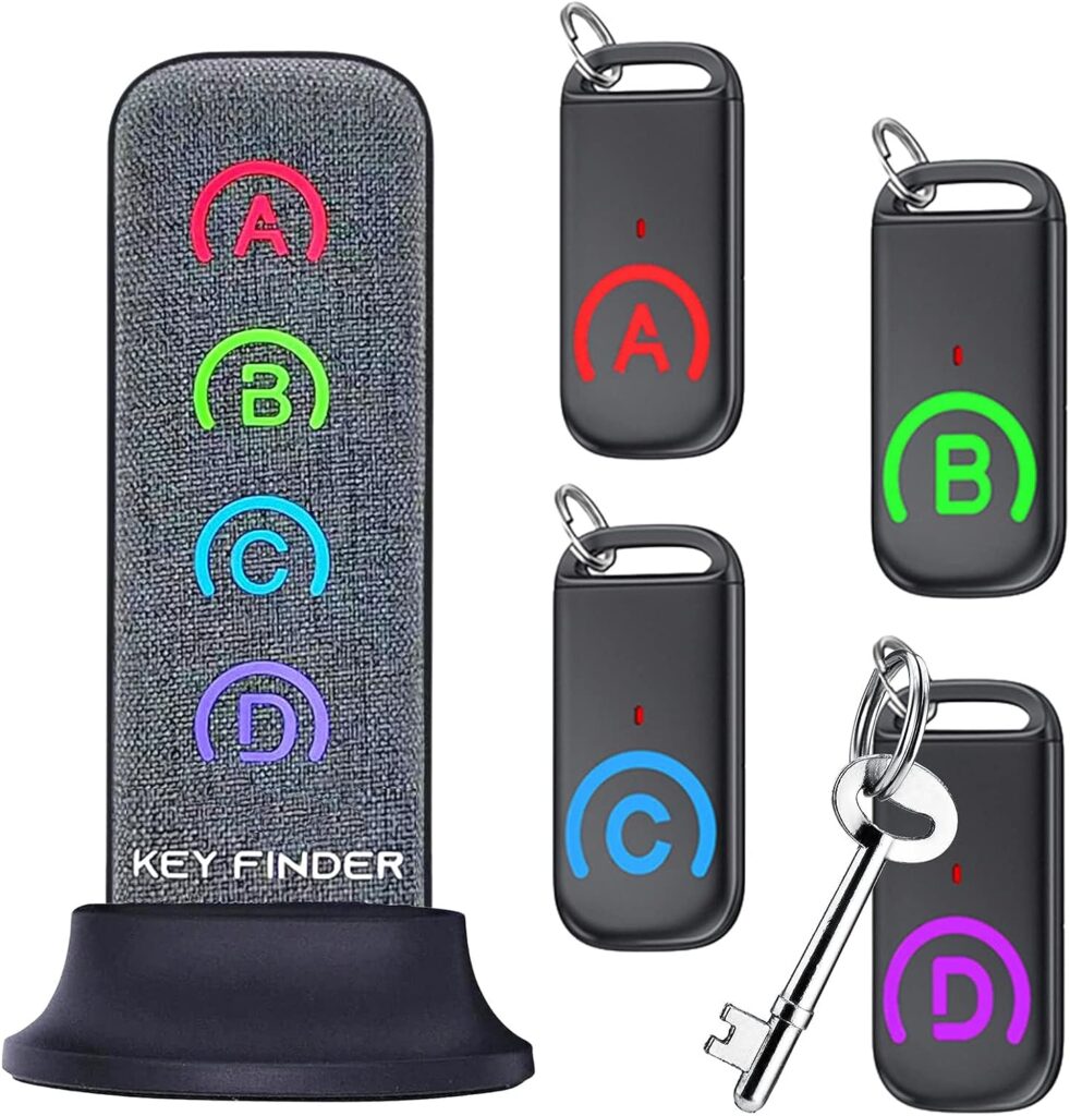 Key Finder: EIRIX Wireless Item Locator with 80dB Loud Sound and 131ft Working Range, New Fabric Slim Key Tracker for Finding Key, Remote, Pet and Wallet 1 Transmitter + 4 Receivers