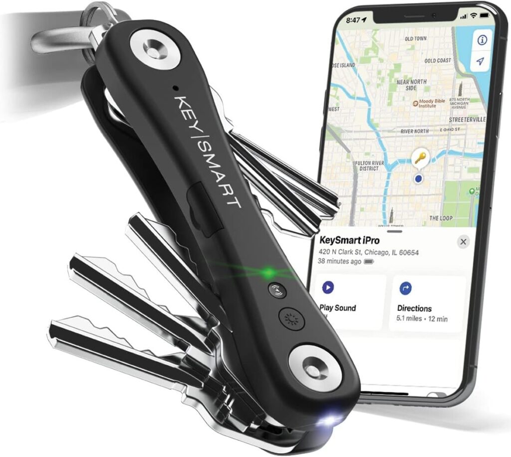 KeySmart iPro - Apple Find My App Compatible - Find Your Lost Keys Smart Key Organizer Keychain Holder, Compact Trackable Key Chain Keyholder, LED Flashlight (up to 14 Keys, Black)