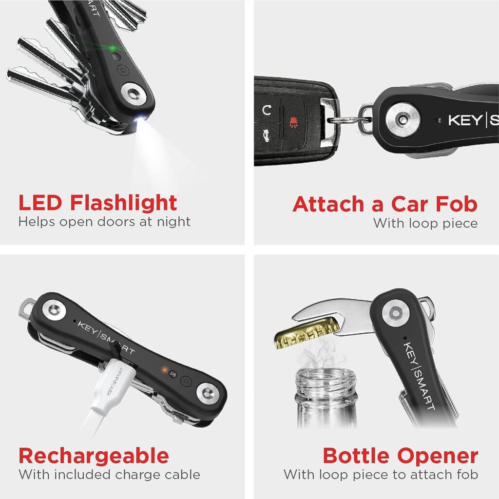 KeySmart iPro - Apple Find My App Compatible - Find Your Lost Keys Smart Key Organizer Keychain Holder, Compact Trackable Key Chain Keyholder, LED Flashlight (up to 14 Keys, Black)