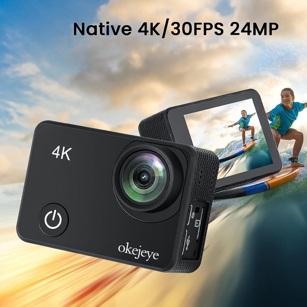 okejeye WiFi Action Camera 4K30fps Sports Cameras for 2.4G Remote Control,170°Wide-Angle Action Video Cam 13500mAh with 2Inch Touch Screen, 40M Waterproof Underwater Camera for Diving Riding Hiking