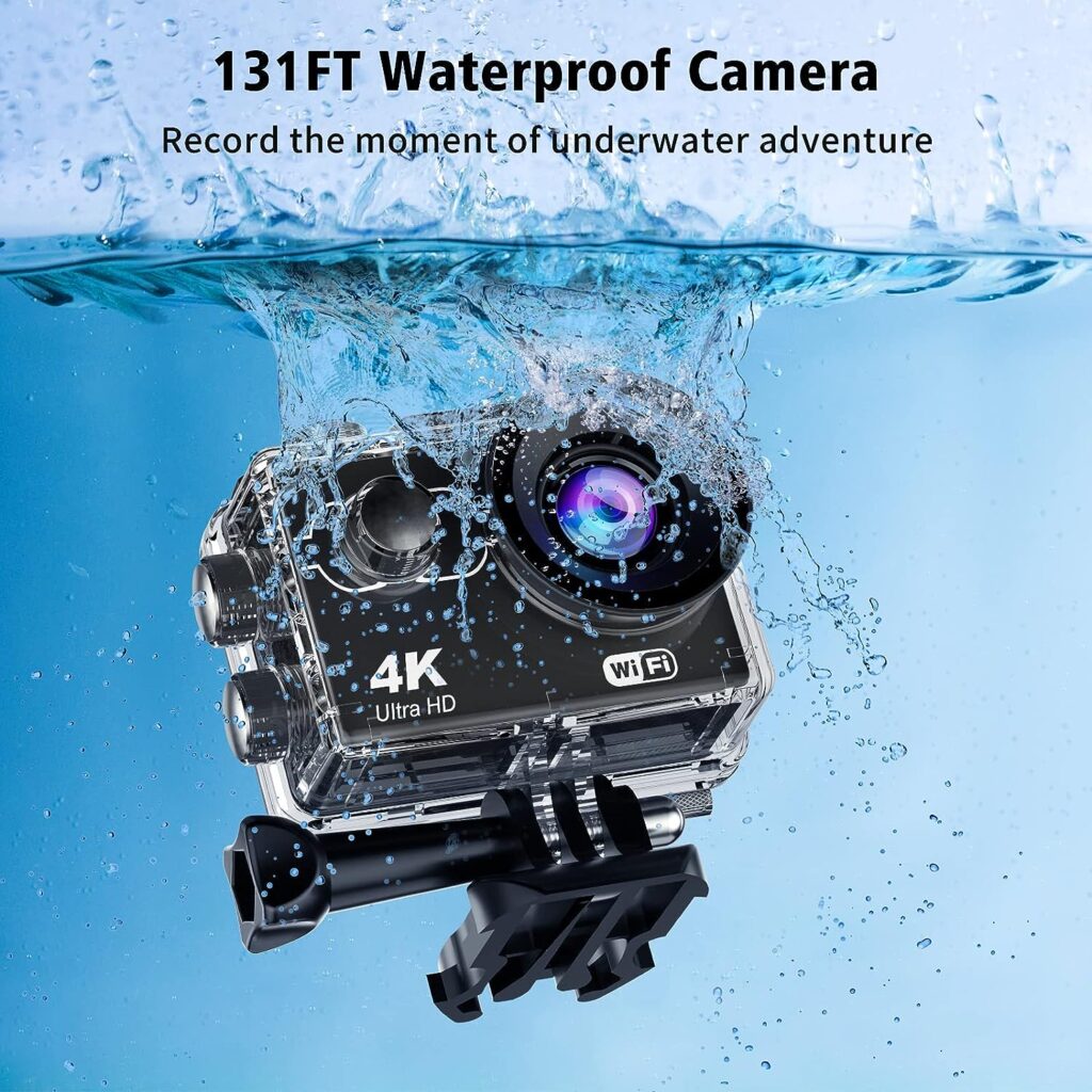 Ourlife Action Camera 4K 30FPS, 3X 1350mAh Batteries, 131FT Ultra HD WiFi Waterproof Camera with Remote Control, 4X Vlog Camera with 2.0 IPS Screen, Built-in Mic, Helmet Mounts  Mounting Accessories