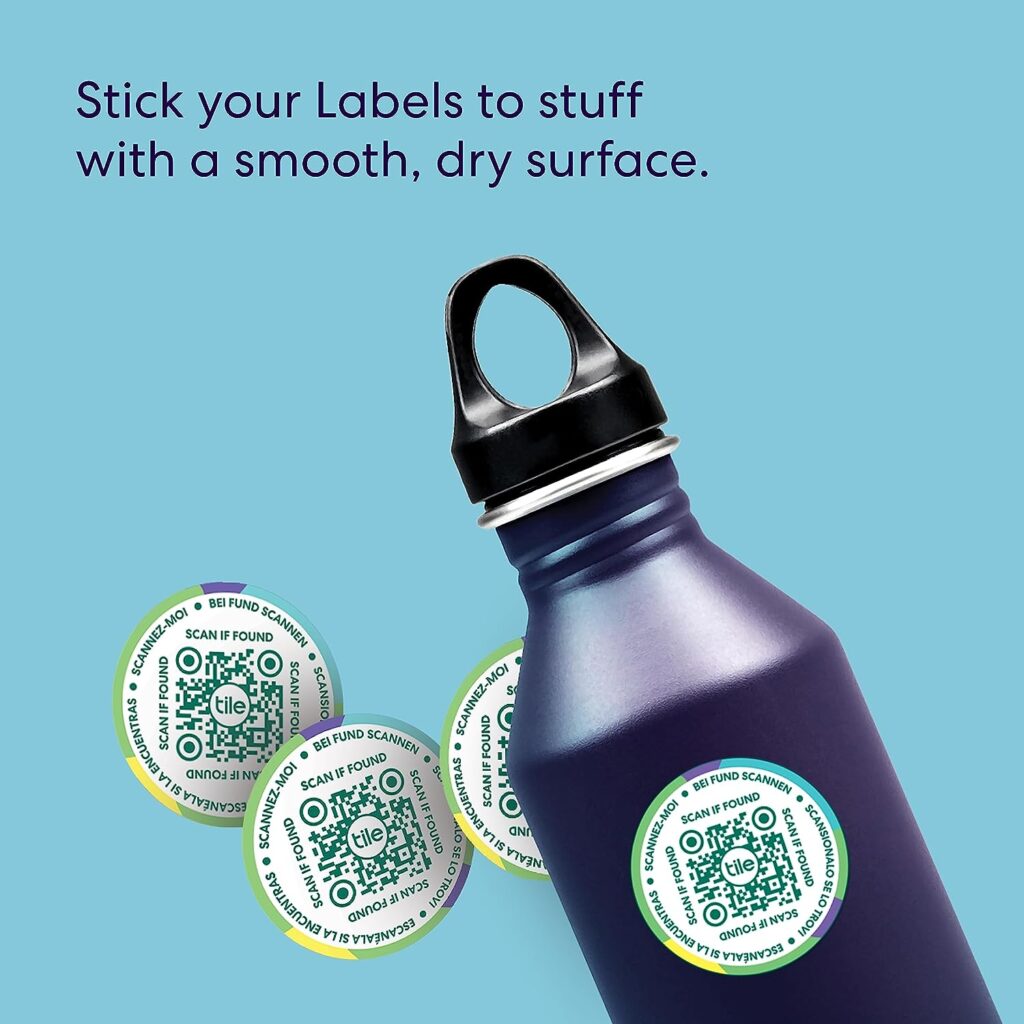 Tile Mate + Lost and Found Labels - Bluetooth Tracker for Keys, Bags and More; QR Scannable Labels for Laptops, Water Bottles, Kids Toys, Headphones and More. iOS and Android Compatible