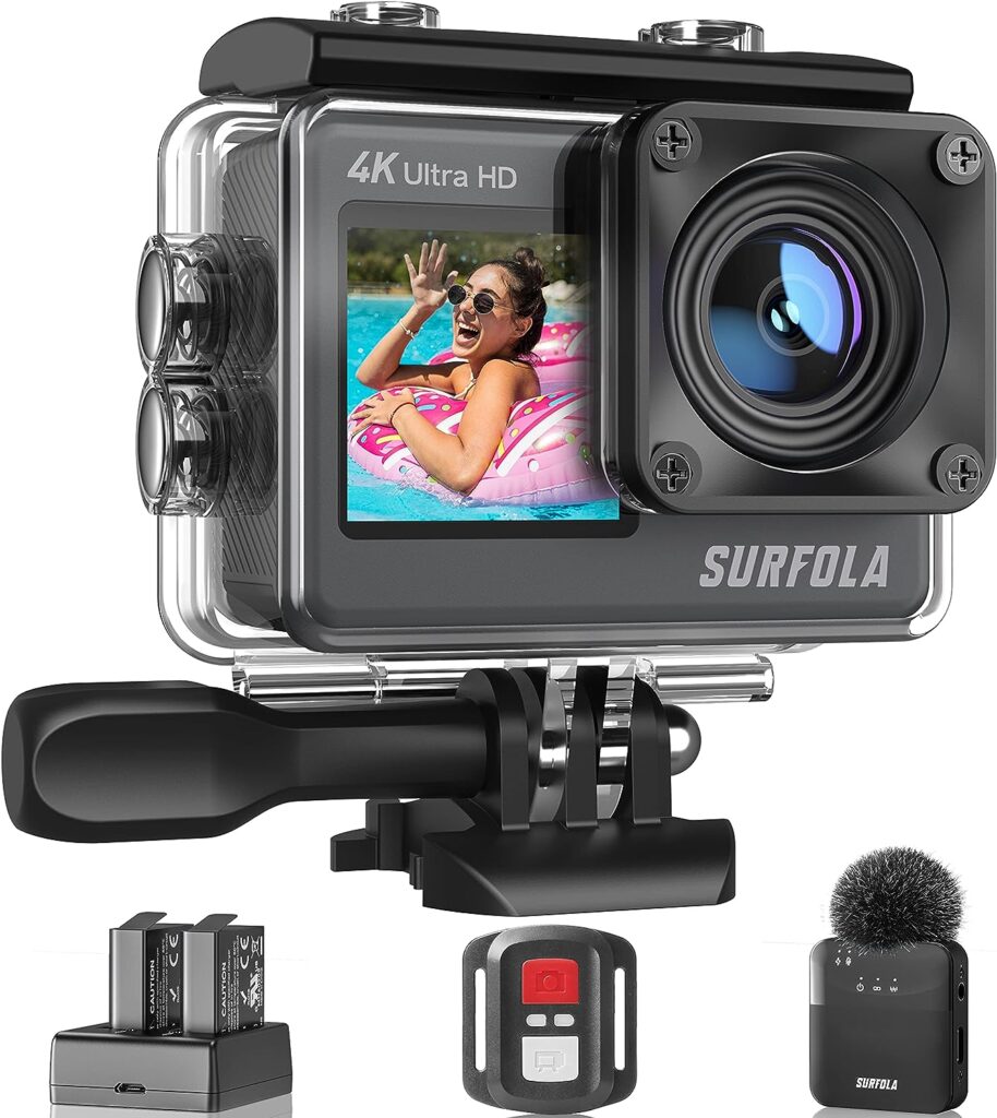 Waterproof Action Camera 4K-Ultra HD 60FPS 24MP 40M Underwater Helmet Vlog WiFi Camera，8X Zoom Touch Dual Screen EIS Stabilization Cam/Wireless Mic/Remote Control/Battery*2/Charger/Accessories Kit