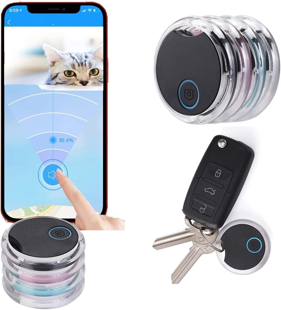 Wolmund 4 Pack Smart Bluetooth Tracker  Bluetooth Key Finder – Key Locator Device with App,GPS Tracking Device for Kids Pets Keychain Wallet Luggage,APP Control Compatible iOS Android