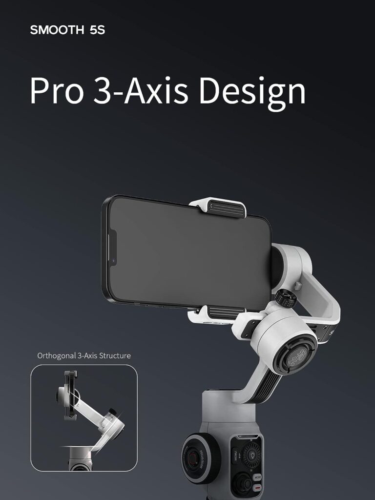 Zhiyun Smooth 5S Gimbal 3-Axis Handheld Smartphone Stabilizer for iPhone Android Phone with Built in LED Fill Light for Vlogging YouTube TikTok Facebook Video Live Stream,Gray(Combo Version)