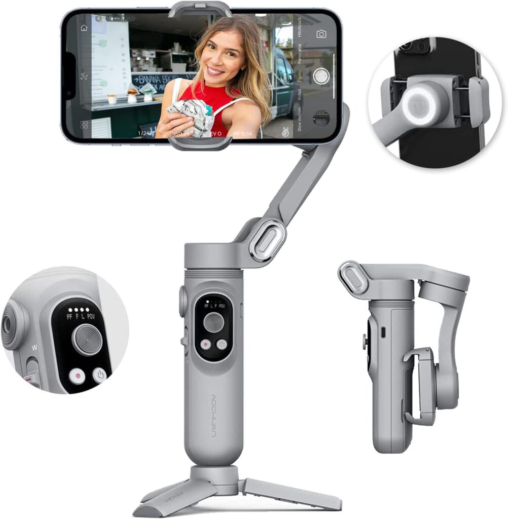 AOCHUAN Smart X Gimbal Stabilizer for Smartphone, Phone Stabilizer Video Recording for iPhone 13 12 pro max with LED Fill Light  Replaceable Batteries,Vlogging Stabilizer, YouTube TikTok Video