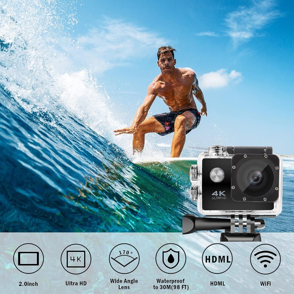 BIRDAYPRE 4K30FPS Action Camera 98FT Underwater Waterproof Camera Ultra HD 170 Degree Wide Angle WiFi Helmet Sports Cam Video Camcorder with Remote,32G SD Card, and Mounting Accessories Kit