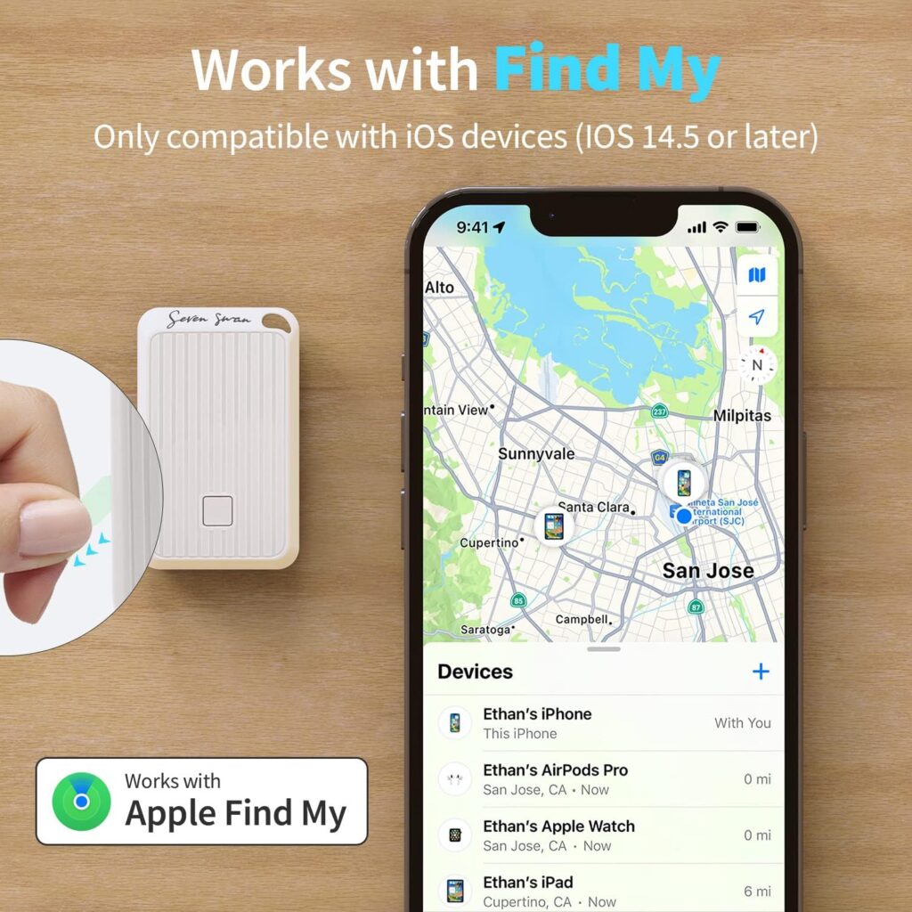 1 Pack Bluetooth Item Locator, Seven Swan Key Finder Works with Apple Find My (iOS Only), Siri  App Control - Item Tracker Anti-Lost Device for Keys, Bags Wallets, Luggage - White