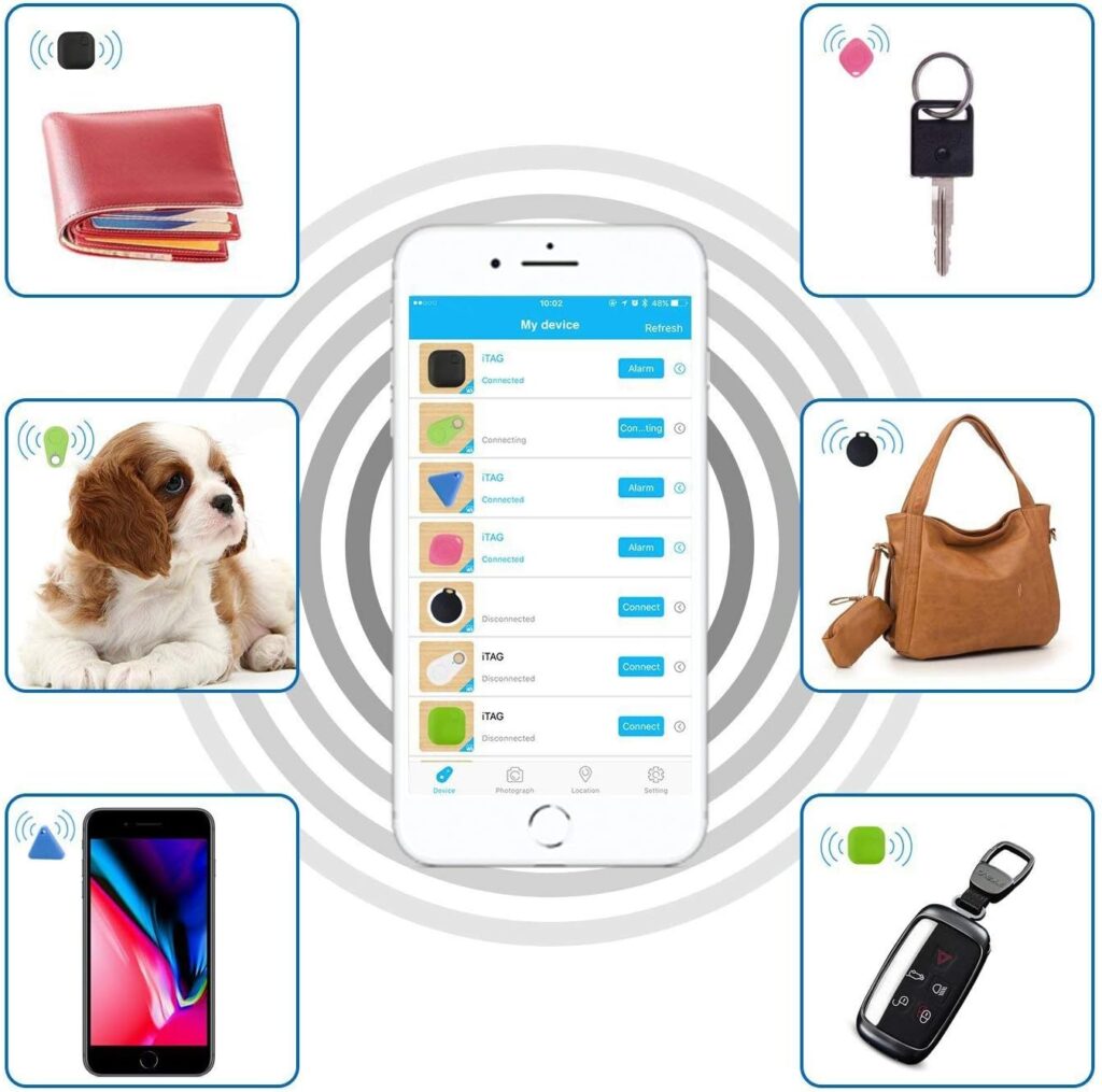 4Pack Smart Tracker Key Finder Bluetooth Locator Wireless Anti Lost Alarm Sensor Device Remote Finder for Kids Locating Phone Keys Wallets Luggage Item Finder, Black