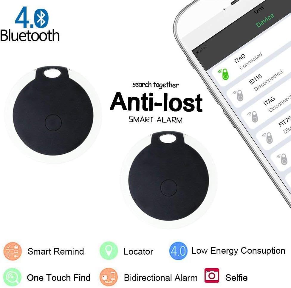 4Pack Smart Tracker Key Finder Bluetooth Locator Wireless Anti Lost Alarm Sensor Device Remote Finder for Kids Locating Phone Keys Wallets Luggage Item Finder, Black