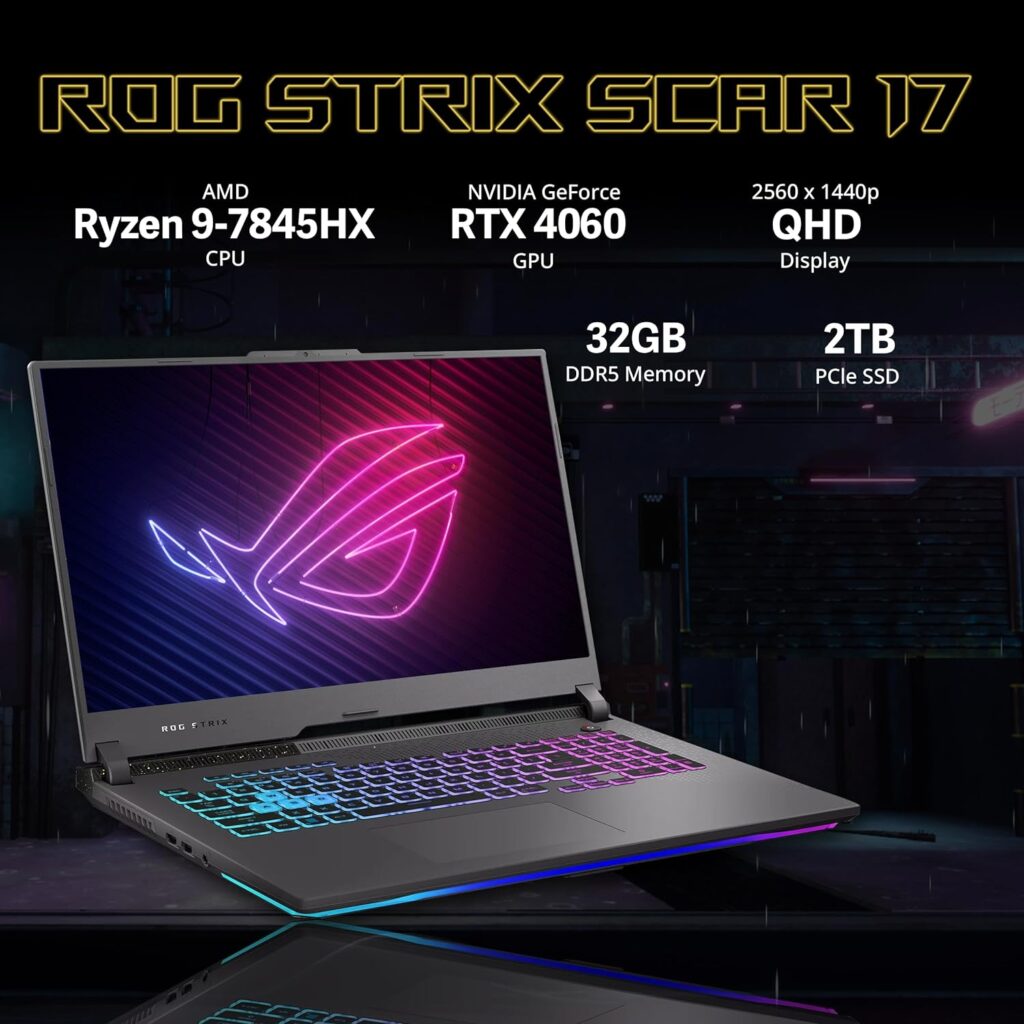 asus ROG Strix G17 Gaming Laptop, 17.3 QHD 240Hz Display, AMD Ryzen 9 7845HX, GeForce RTX 4060, 64GB DDR5 RAM, 2TB PCIe SSD, 4-Zone RGB Backlit Keyboard, WiFi 6E, Win 11 Pro, Gray, 32GB USB Card