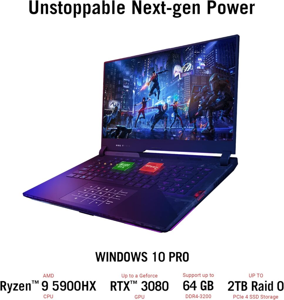 ASUS ROG Strix Scar 15 (2021) Gaming Laptop, 15.6” 300Hz IPS FHD, NVIDIA GeForce RTX 3080, AMD Ryzen 9 5900HX, 32GB DDR4, 1TB SSD, Opti-Mechanical Per-Key RGB Keyboard, Windows 10 Home, G533QS-DS98