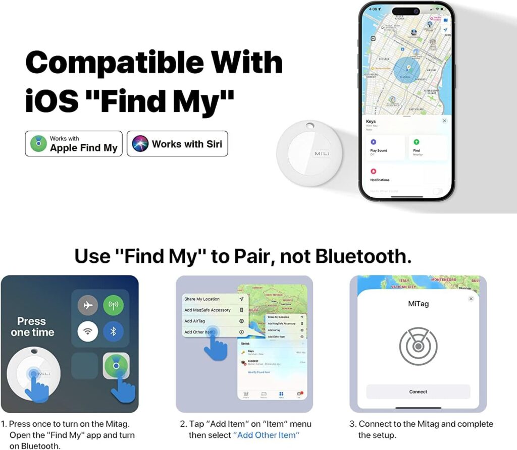 AUSCAT Key Finder Tag, Bluetooth Tracker, Item Finder for Keys/Phone/Wallet/Luggage, Pets/Cars/Kids Tracker, Works with Apple Find My, Apple MFi Certified, Apple iOS Only, IP67 Water Resistant