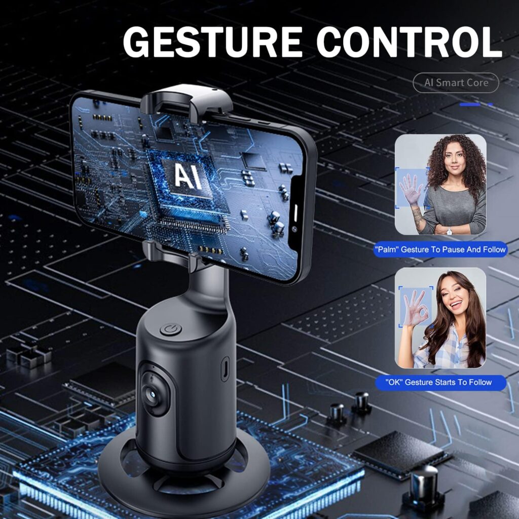 Auto Face Tracking Phone Holder with Remote,Korecase 360°Rotation Following Face Body Smart Shooting Tracking Tripod Phone Camera Mount for Live Vlog,Tiktok,Rechargeable Battery,No App,Black