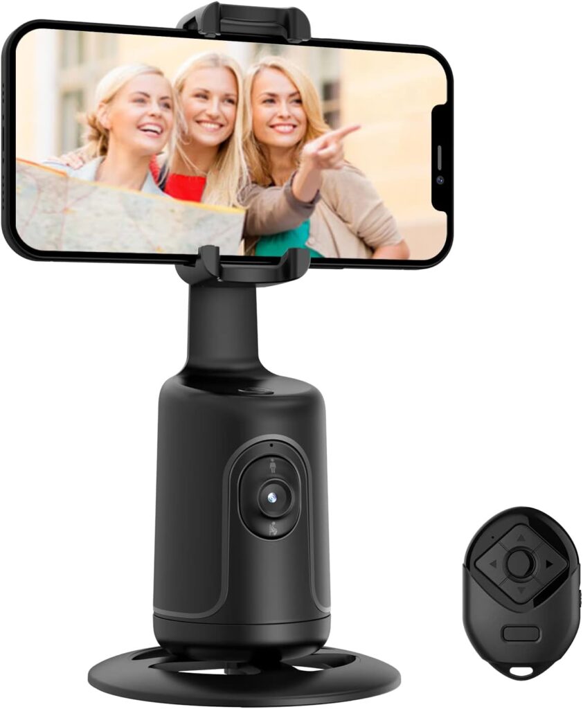 Auto Face Tracking Phone Holder with Remote,Korecase 360°Rotation Following Face Body Smart Shooting Tracking Tripod Phone Camera Mount for Live Vlog,Tiktok,Rechargeable Battery,No App,Black