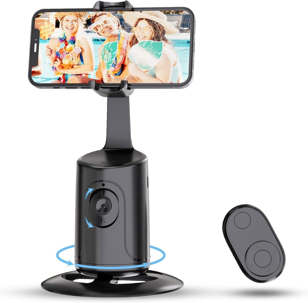 Auto Face Tracking Tripod - 360° Rotation Auto Tracking Phone Holder, No App, Phone Camera Mount with Remote and Gesture Control, Rechargeable Smart Shooting Holder for Video Recording, Tiktok