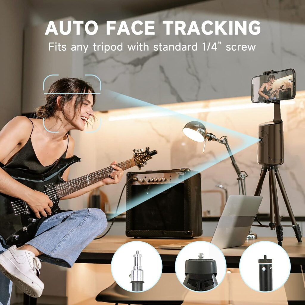 Auto Face Tracking Tripod - 360° Rotation Auto Tracking Phone Holder, No App, Phone Camera Mount with Remote and Gesture Control, Rechargeable Smart Shooting Holder for Video Recording, Tiktok