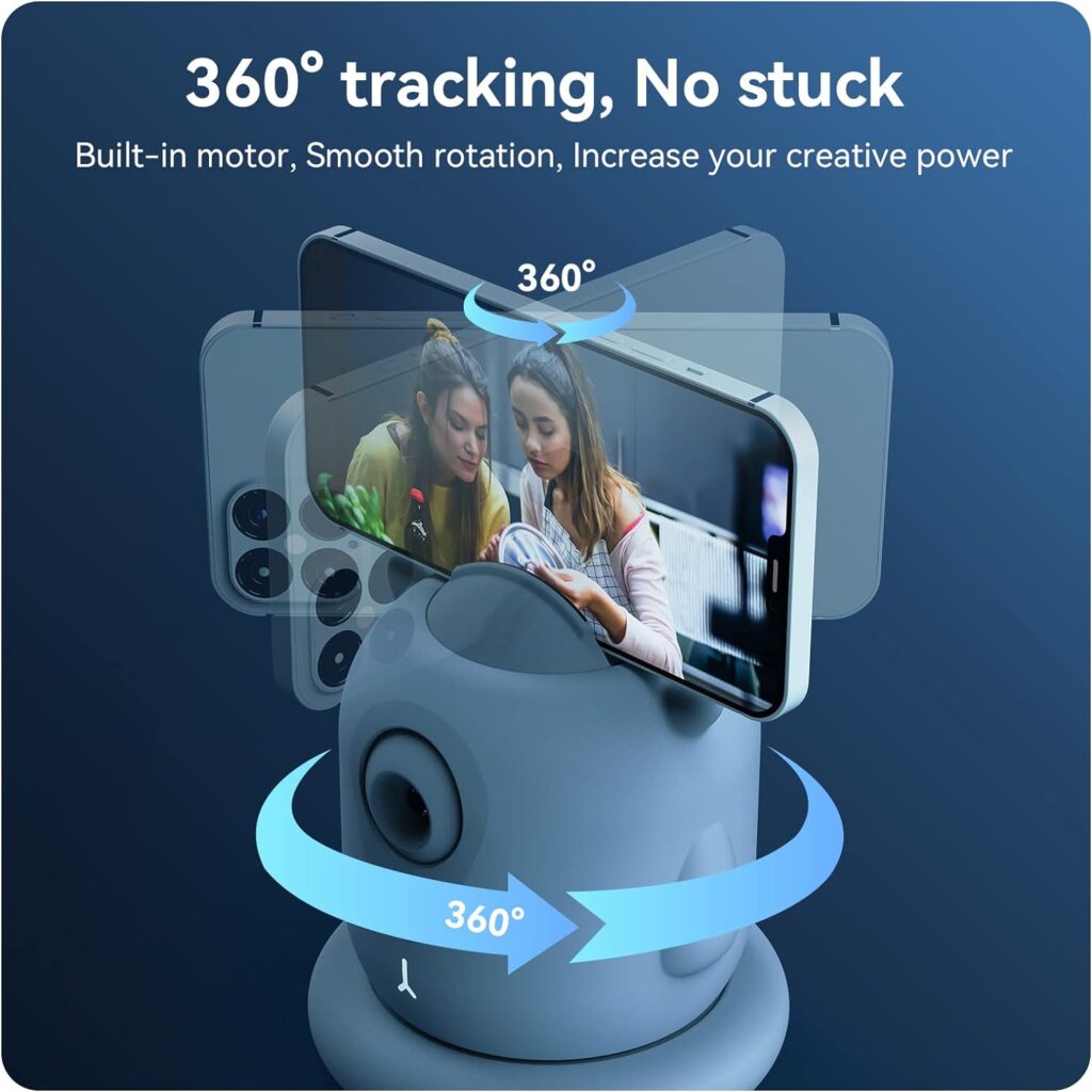 Auto Tracking Phone Holder, AICOCO Auto Face Tracking Tripod, 360° Rotation Phone Camera Mount, AI-Powered Face Tracking, Bluetooth Shutter Control, No APP for Live Streaming Video and Video Recording