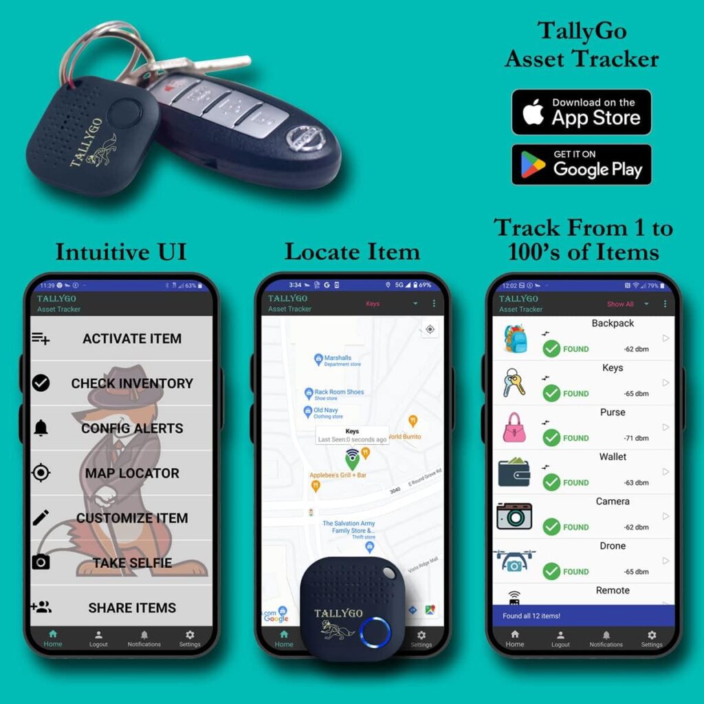 Bluetooth Asset Tracker - Key Finder, Item Locator, Phone Finder, Wallet, Purse, Backpack, Luggage, Extra Batteries, Inventory List, Asset Tracking Tags by TallyGo (TG_Tracker Blue 1-Pack) : Electronics