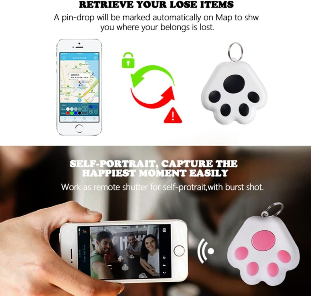 Bluetooth Tracker Key Finder Paw GPS Tracker Wireless Two Way Locator Devices Selfie Accessories Anti-Lost Alarm Wallet Key Luggage Child Pet Finder Mini Smart Tracker (Gray, PAW)