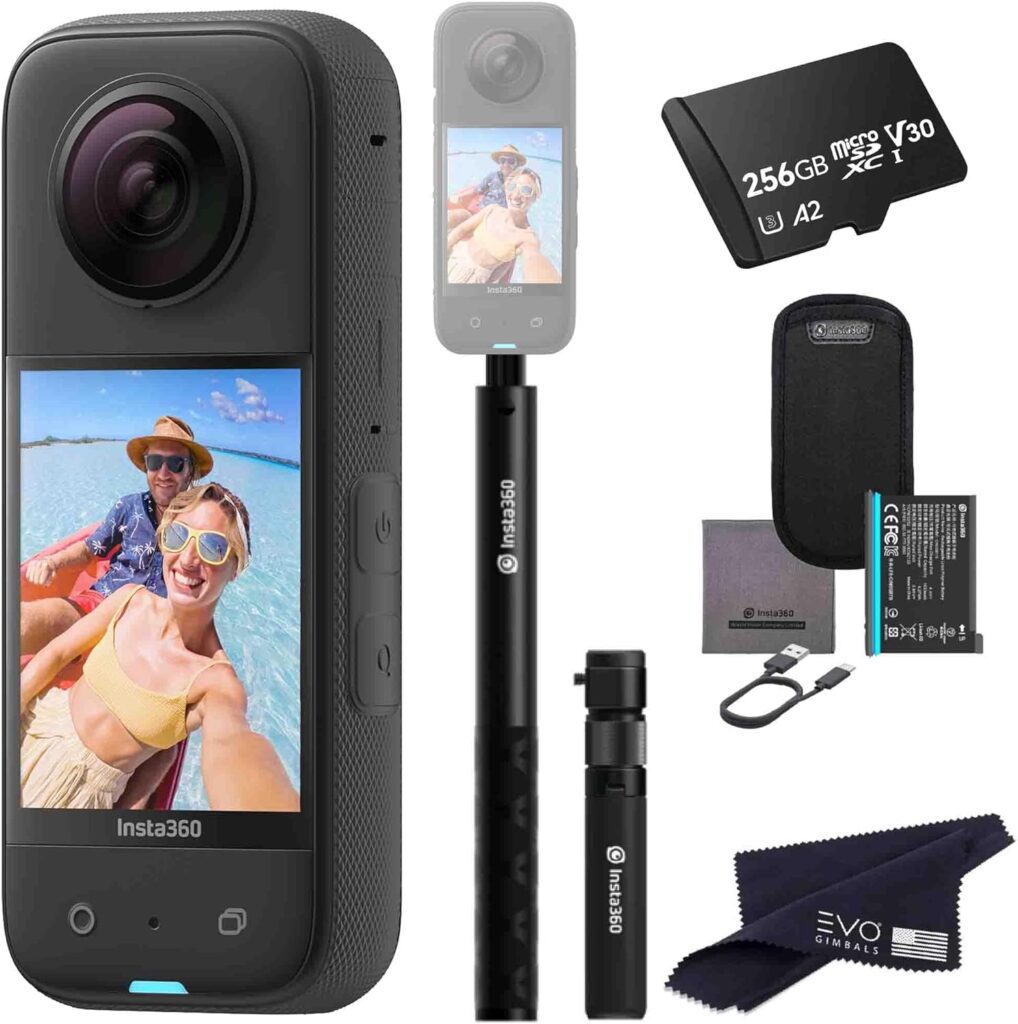 Insta360 X3 - Waterproof 360 Action Camera with 1/2 48MP Sensors, 5.7K 360 HDR Video, 72MP 360 Photo, 4K Single-Lens, 60fps Me Mode, 2.29 Touchscreen, AI Editing |Bundle Includes Bullet time256GB