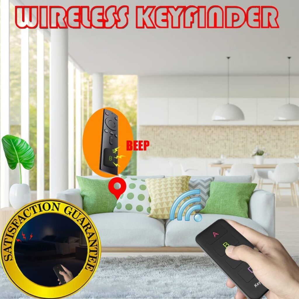 Key Finders eirix RF Item Locator with 1 Transmitter and 4 Receivers, Remote Control Tracker Device for Finding Keys Wallet Pets, Batteries Included