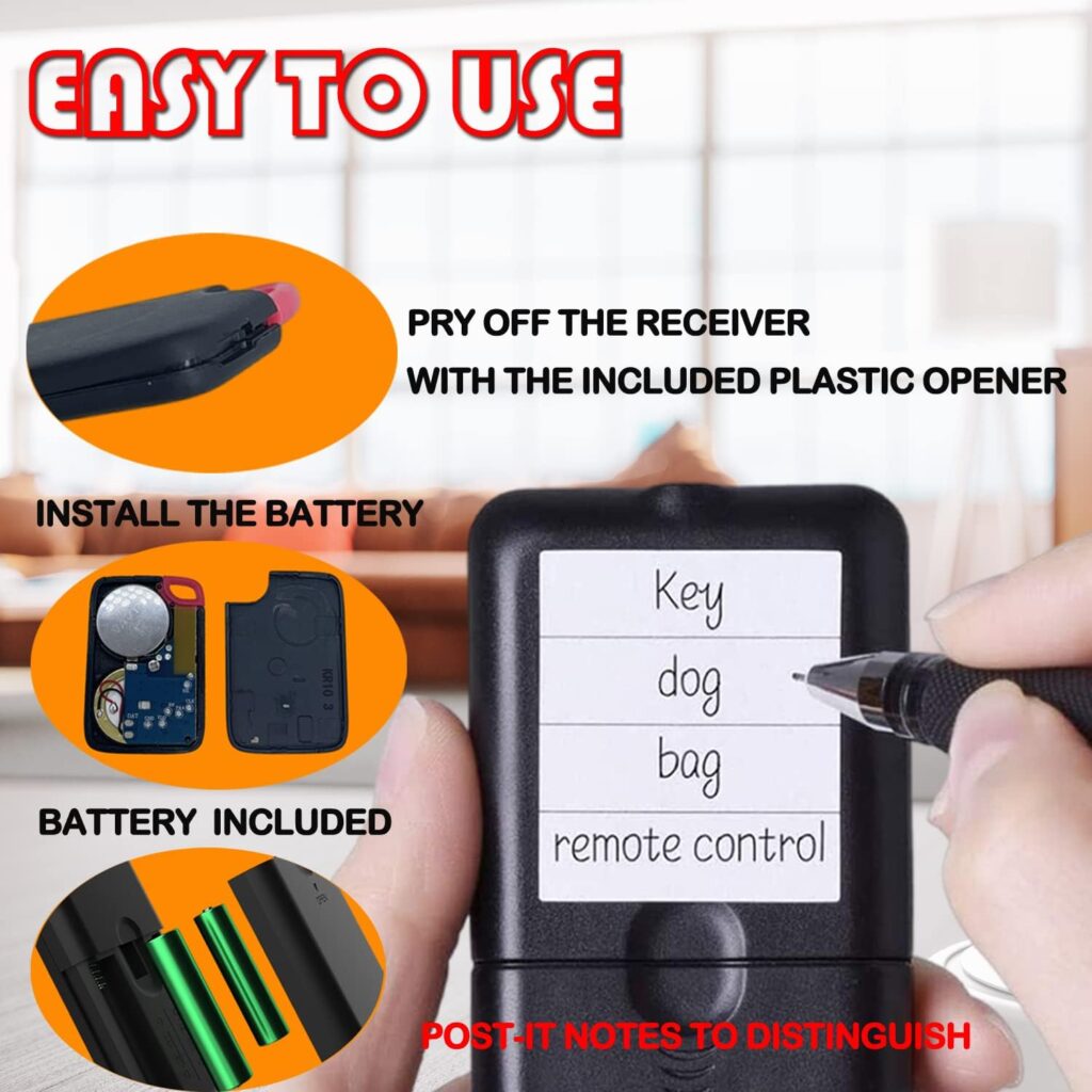 Key Finders eirix RF Item Locator with 1 Transmitter and 4 Receivers, Remote Control Tracker Device for Finding Keys Wallet Pets, Batteries Included