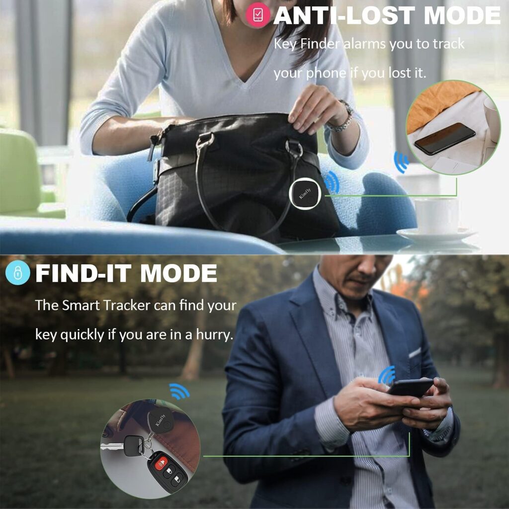 Kimfly Key Finder 4-Pack Bluetooth Tracker for Keys, Item Finder Smart Tracker Phone Finder Wallet Finder Keychains Bluetooth Tags for iOS Phone/Android