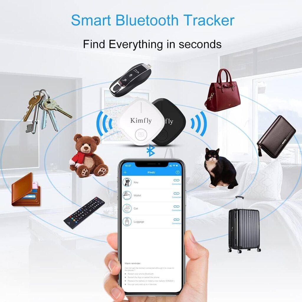 Kimfly Key Finder 4-Pack Bluetooth Tracker for Keys, Item Finder Smart Tracker Phone Finder Wallet Finder Keychains Bluetooth Tags for iOS Phone/Android