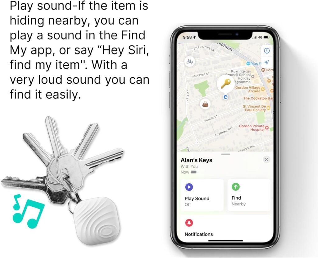 Nutale Air Key Finder Tag (iOS Only), Bluetooth Tracker Item Locator with Key Chain for Keys Pet Wallets or Backpacks and Tablets Batteries Include Compatible with FindMy APP (White, 1 Pack)