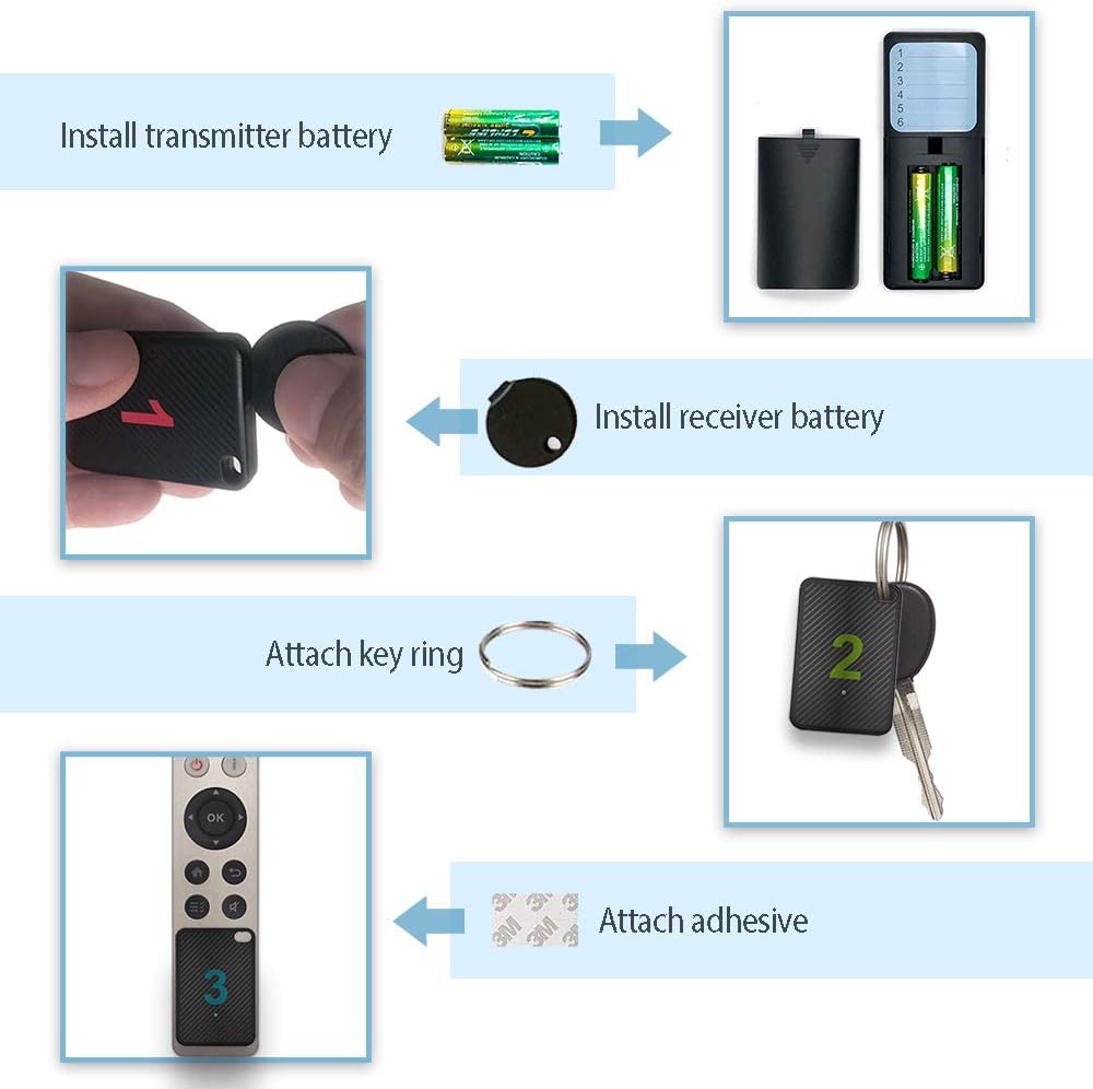 PLAFNIO Key Finder Locator | Find My Lost Keys Remote Control Car Fob Wallet Android Phone Electronic Device | Wireless Item Locator Tracker | 8 Tags Loud Beeper Extra-Long 2-Year Battery 250ft