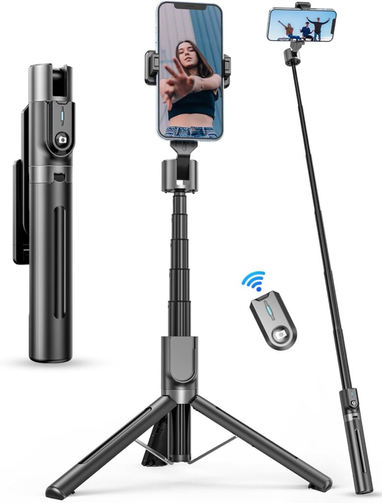 Portable Selfie Stick with Fill Light, Detachable Remote and Phone Tripod Stand, Extendable up to 42 Inches, Compatible with iPhone 14/13/12/11, Samsung, and Google Smartphones