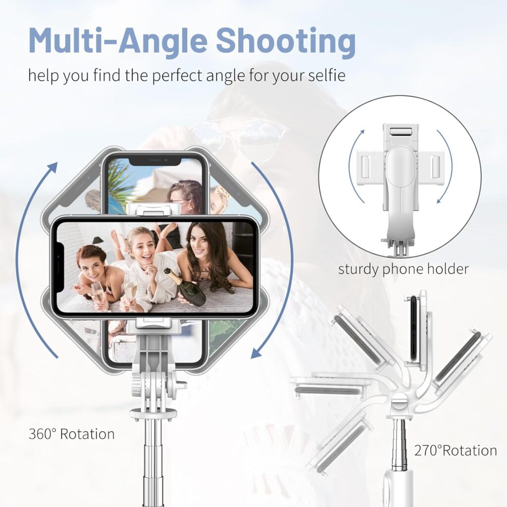 Portable Selfie Stick with Fill Light, Detachable Remote and Phone Tripod Stand, Extendable up to 42 Inches, Compatible with iPhone 14/13/12/11, Samsung, and Google Smartphones